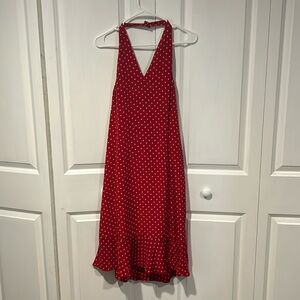 Ralph Lauren red polkadot satin halter knee length dress size 10